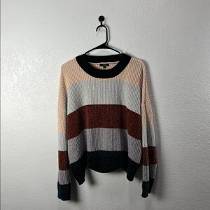 Sky Plus Women’s Striped Knit Sweater in Green Cream Gray Long Sleeve Sz 3X Bold